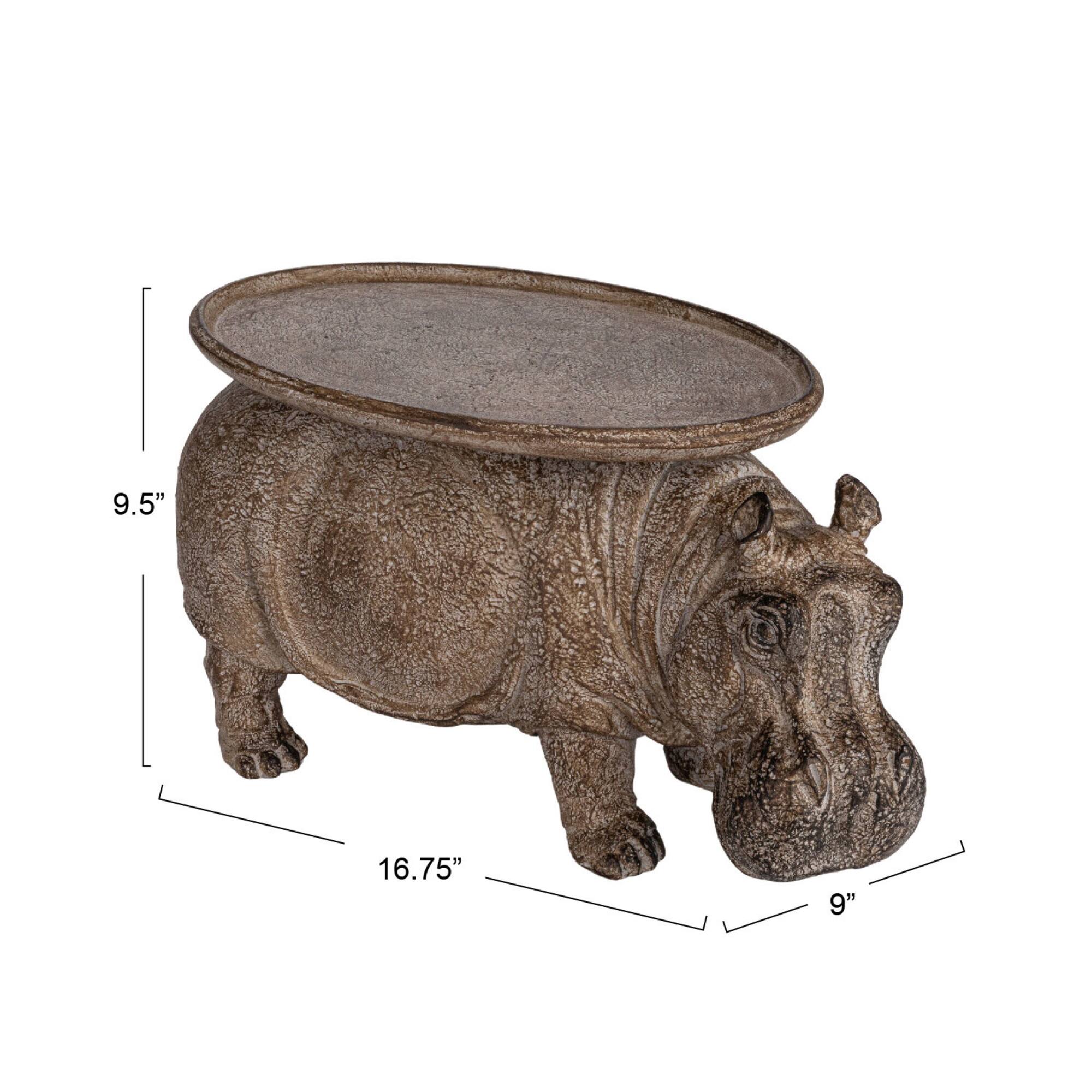 Hello Honey® 16.75" Gray Decorative Hippo Pedestal with Distressed Finish